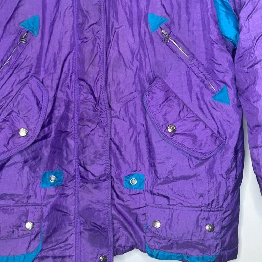 Vintage Andy Johns Puffy Purple Nylon Jacket Womens L 80s Retro Kidcore Bright - Picture 5 of 14